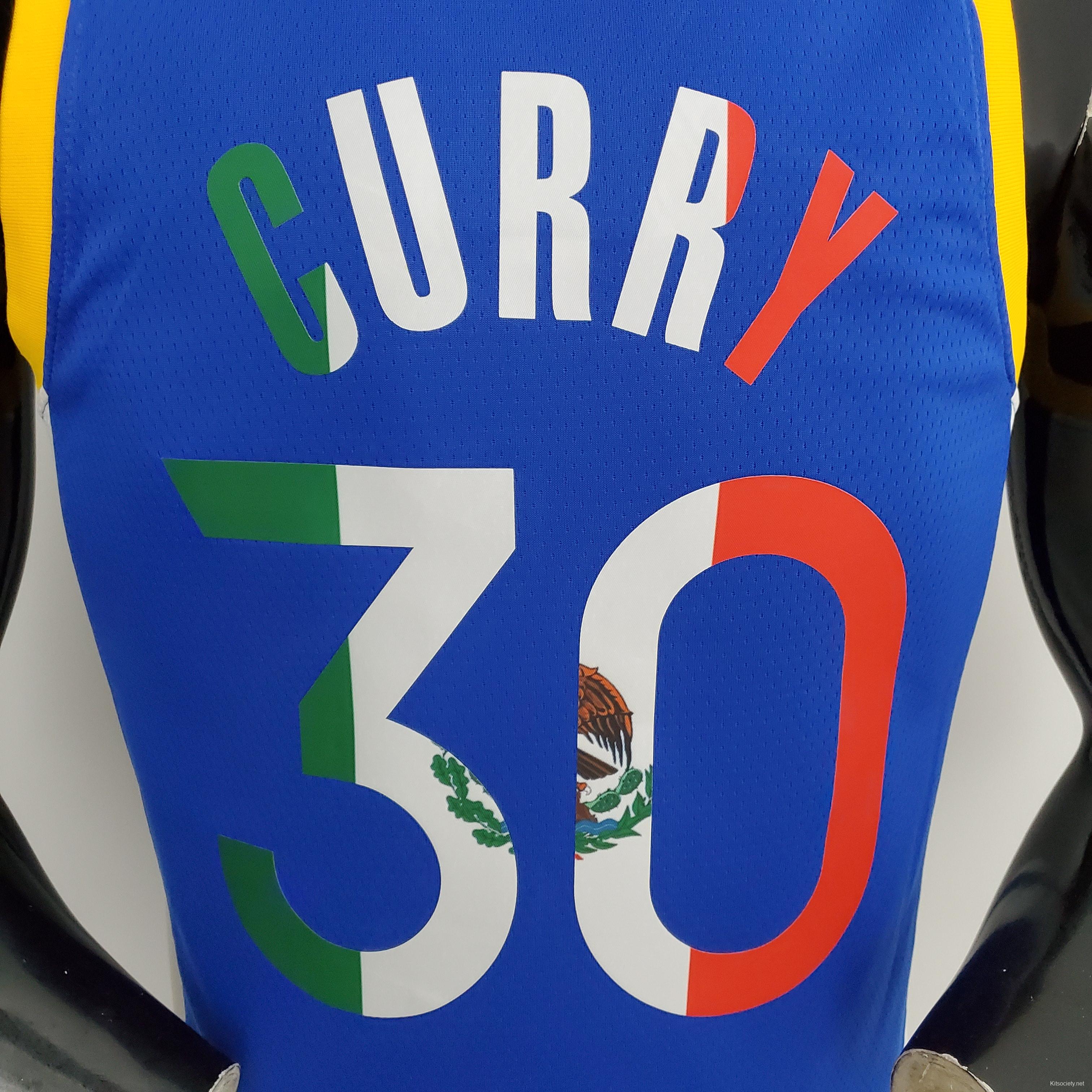 Retro 75th Anniversary Golden State Warriors CURRY#30 Mexico Blue NBA Jersey  - Kitsociety