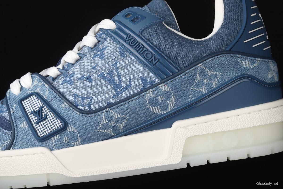 Louis Vuitton trainer sneaker 2022 SS size 7 Monogram Denim White & light  Blue mesh