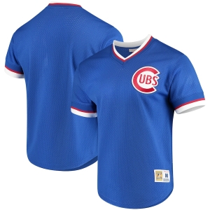 Chicago Cubs Mitchell & Ness Cooperstown Collection Mesh Wordmark V-Neck  Jersey - Navy