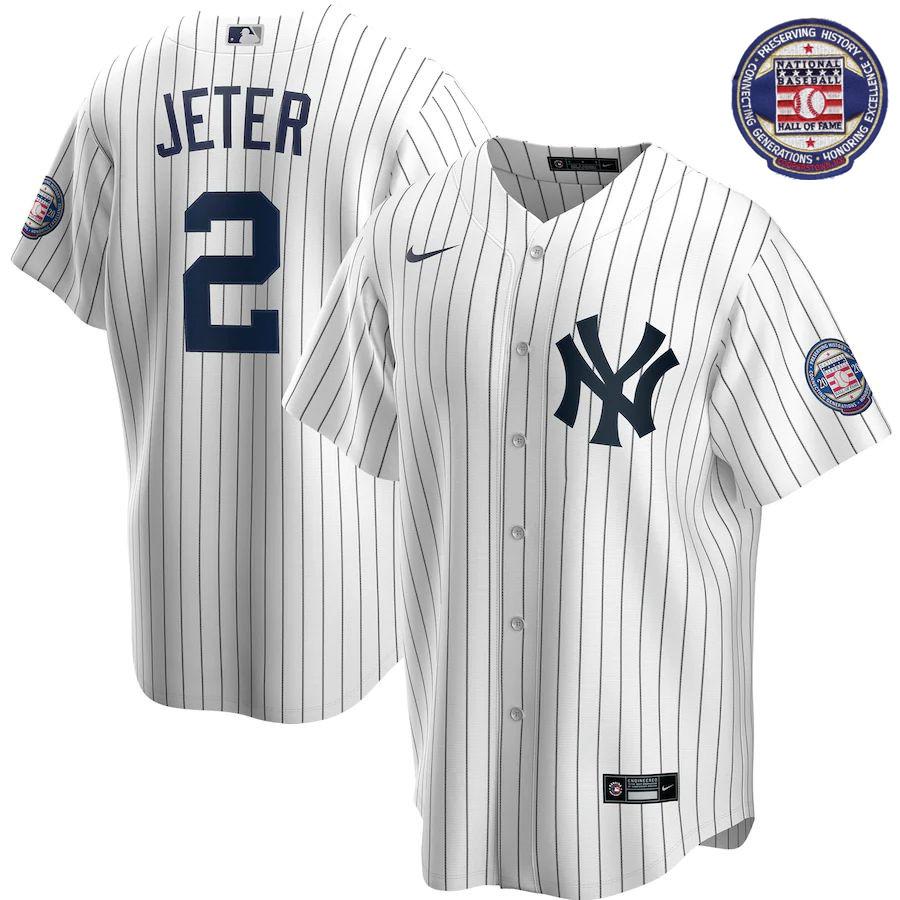 Women's Derek Jeter White&Navy 2020 Hall of Fame Induction Team Jersey  - Kitsociety