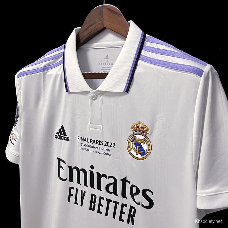 23-24 Real Madrid Home Jersey With Full Champion Patches - Kitsociety