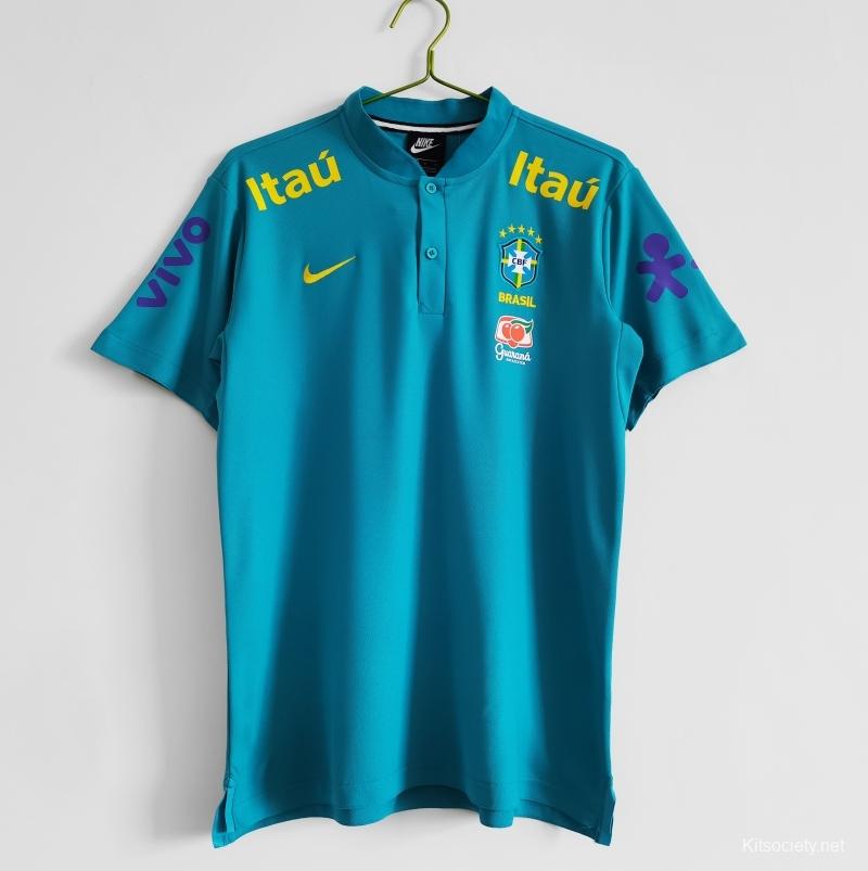 Retro 2021 Brazil Blue Training POLO Shirt - Kitsociety