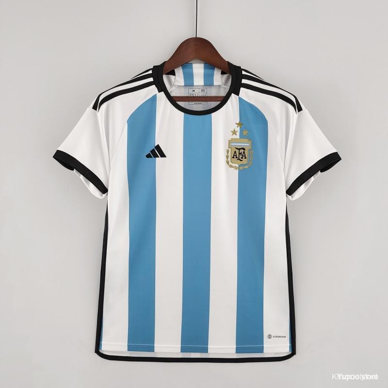 ARGENTINA SOCCER JERSEY 3 STARS CAMPEONES DEL MUNDO - NEW