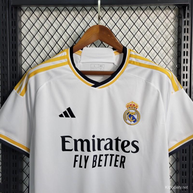 23-24 Real Madrid Home Jersey With Full Champion Patches - Kitsociety